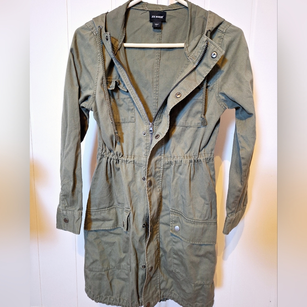 Joe Boxer Green Utility Jacket  Hood Drawstring Waist Size S Very Good Condition